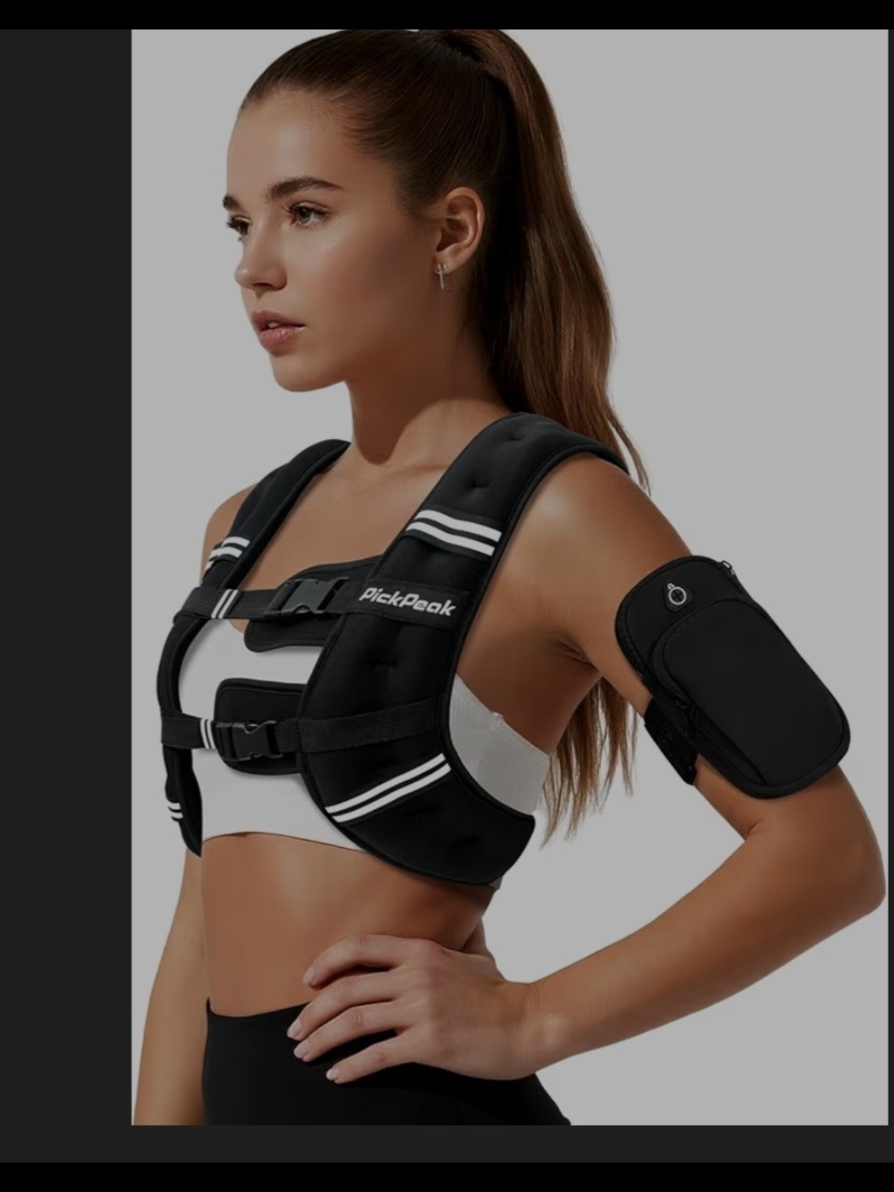 Black Weighted Vest with Matching Armband - Adjustable Fitness Gear
